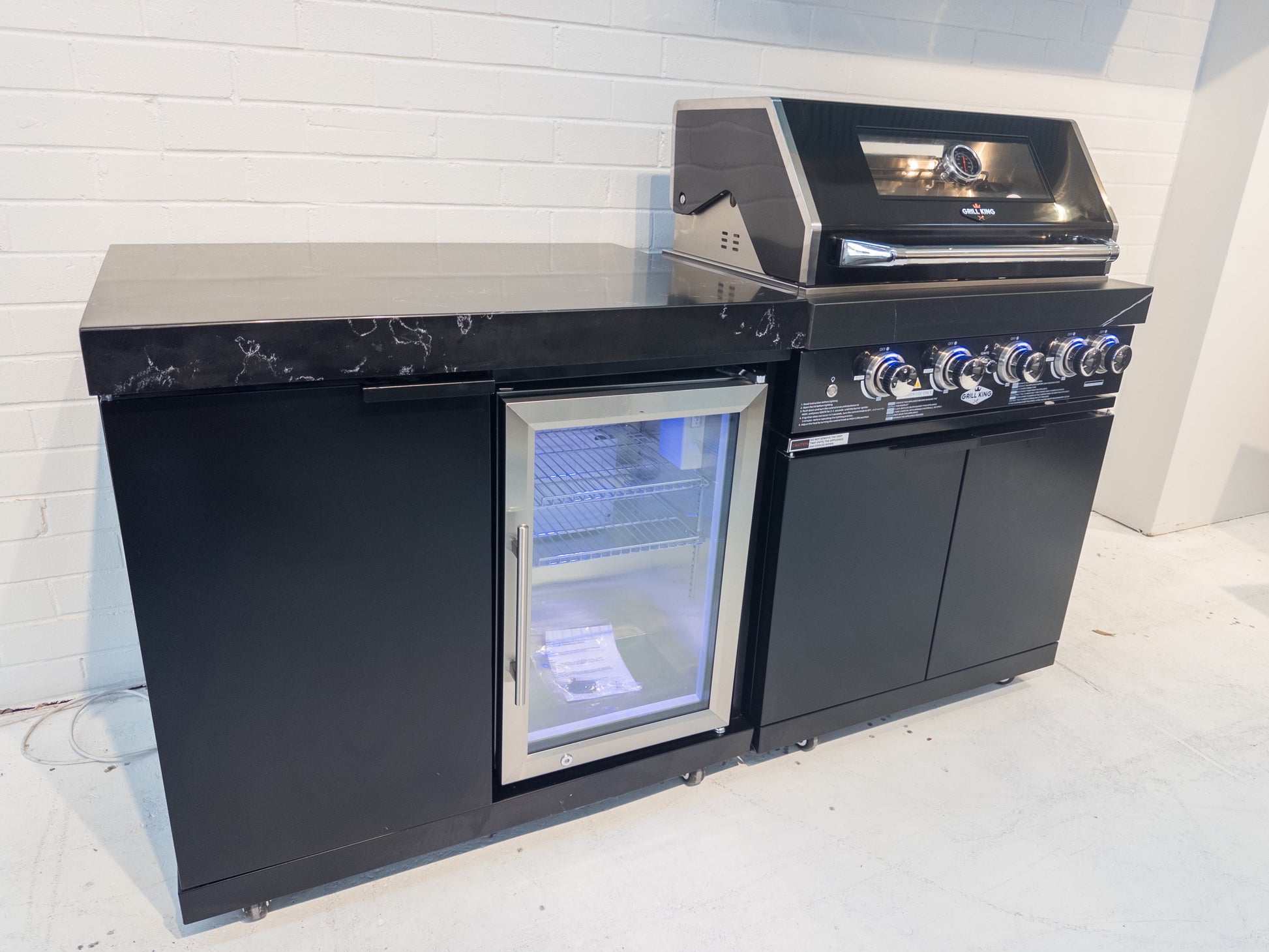 Rockpool 4B + 1DR Fridge & Cupboard Combo Designer Black Outdoor BBQ Kitchen Package inc Fridge, Sink Rear Infrared, Rotisserie, BBQ Cover