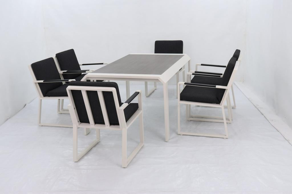 Vito 7 Piece Dining Set: White Aluminium Designer Outdoor Living Set