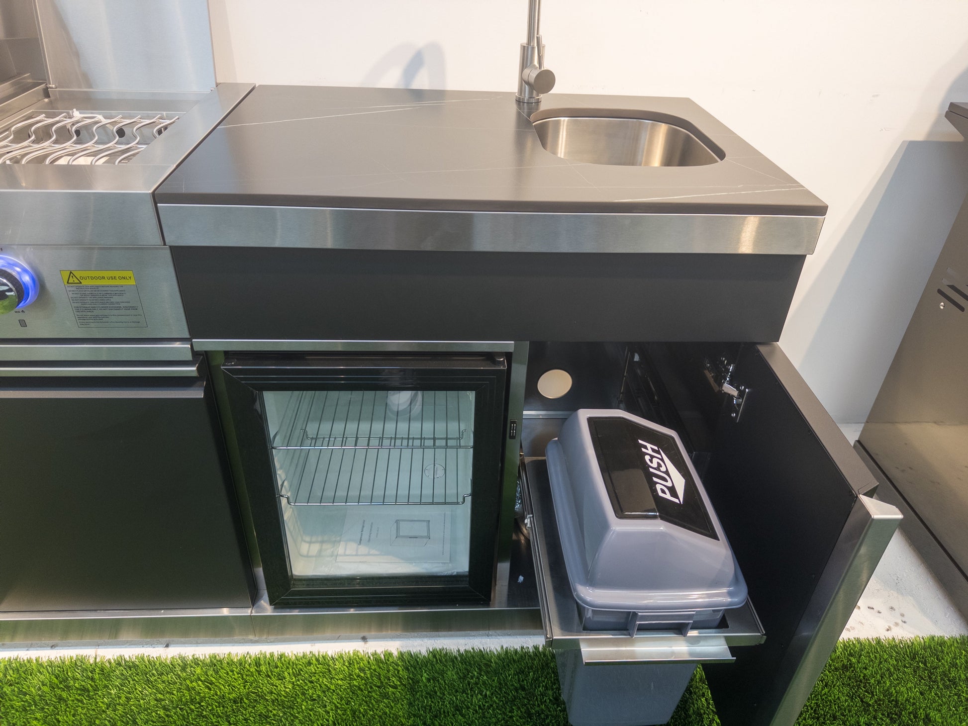 Charcoal Felix 4B + Wok Designer BBQ Kitchen 2.8M: Fridge, Faucet, Sink, Side Wok, Storage Cupboard, Stone Benchtops