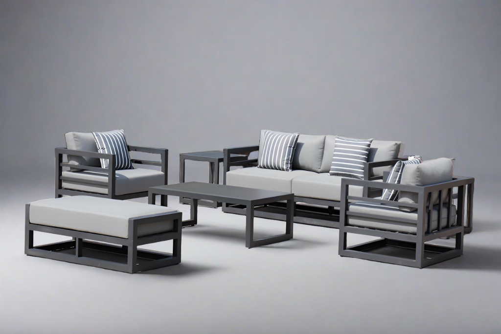 AluLux Hampton Elegance: Premium Black Aluminum Outdoor Lounge Set