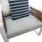 Morlaix 4 Piece Hampton Style Designer Outdoor Lounge Set: White Aluminium, Acacia Wood, Table & Cushions