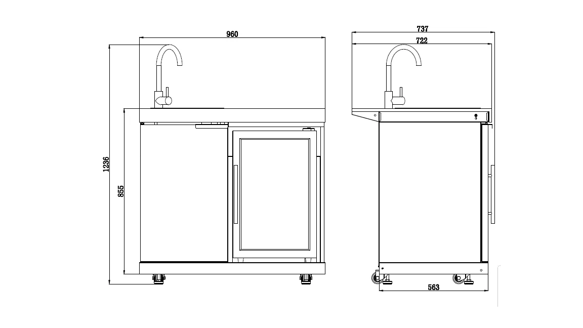 Hampton Style Black Stone Rockpool 6B BBQ Kitchen Package Inc Sink & Draw Module, 2DR Tropical Fridge