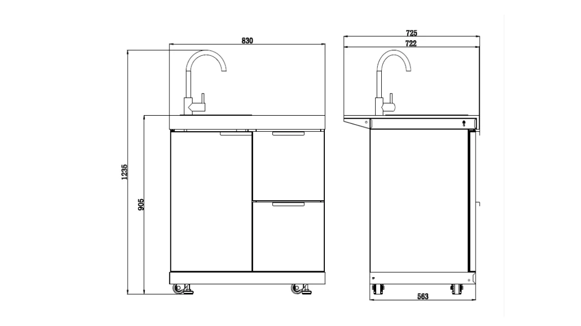 Hampton Style White Stone Rockpool 6B BBQ Kitchen Package Draw Module, 2DR Tropical Fridge