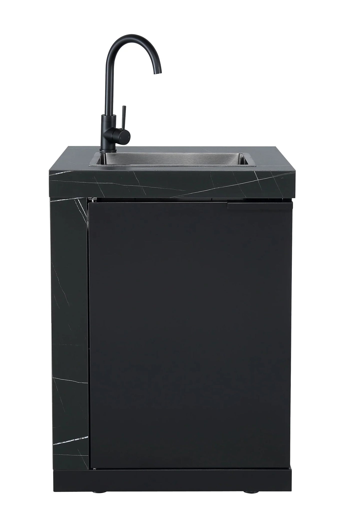 Single Sink Module Suits Rockpool Black BBQ Kitchen Package Inc Stone Finishes, Aluminum Powder coated Cabinets, Tap, Waste, Hose, Castor Wheels