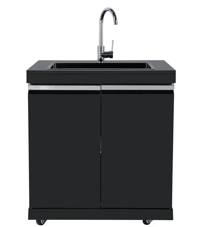 2 Door Sink Module Suits Kingsley BBQ Kitchen | Black Stainless Steel Cabinet Inc Tap, Cabinet, Stone Benchtops