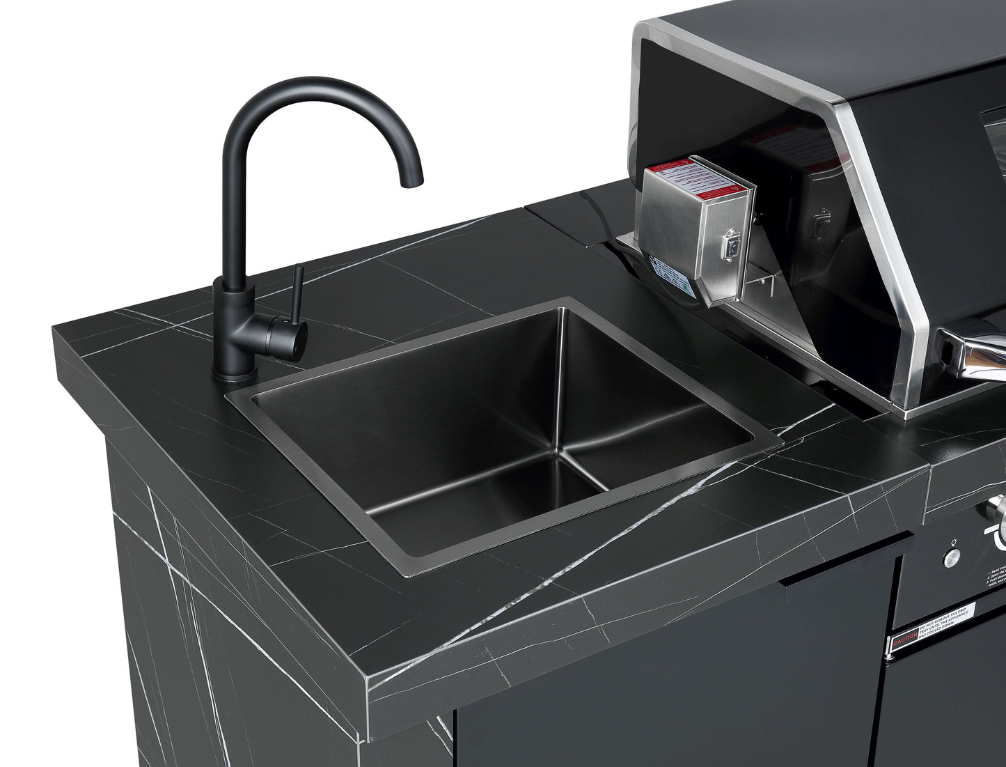 Rockpool Black 4B + Wok: Designer Outdoor BBQ Kitchen Package Inc Fridge, Sink, Rear Infrared, Rotisserie, BBQ Cover