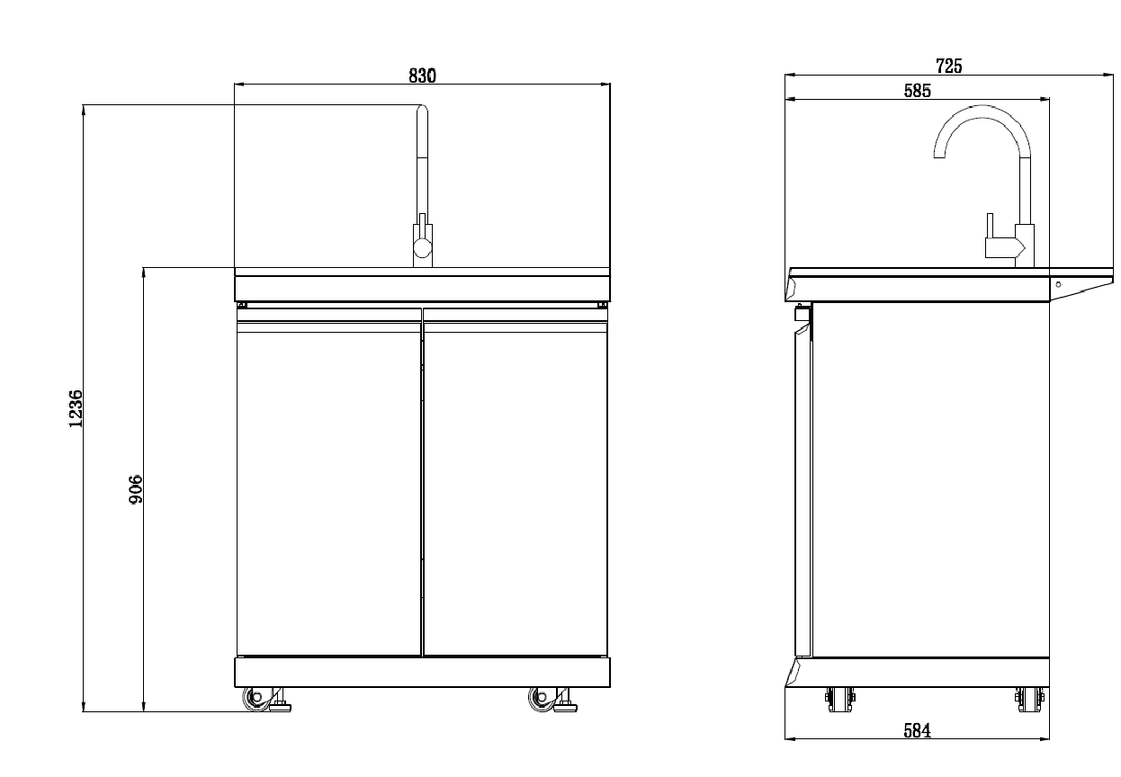 3.2M Kingsley 6-Burner Outdoor BBQ Kitchen + 2DR Fridge + 2DR Sink: Black Stainless Steel, Stone Bench, Fridge, Sink, Height Adjustable