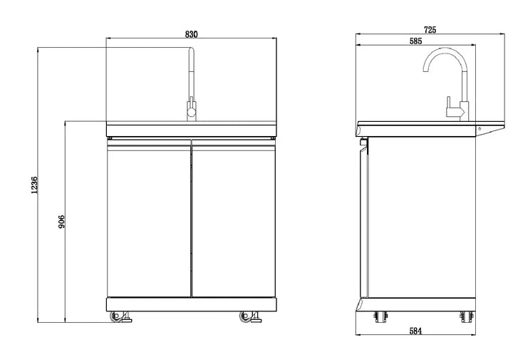 2 Door Sink Module Suits Kingsley BBQ Kitchen | Black Stainless Steel Cabinet Inc Tap, Cabinet, Stone Benchtops