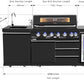 Pre Order 6 Burner Non Wok Black Stainless Steel BBQ Kitchen: Stone Bench, Fridge, Sink, Height Adjustable, Rotisserie with BBQ Cover