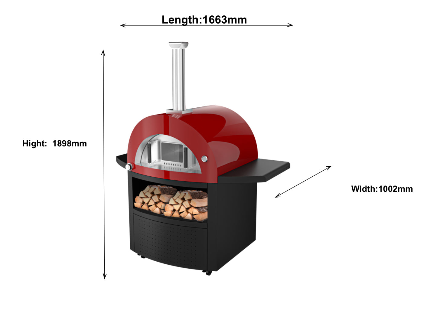 Grill King Hybrid Gas & Wood-fire 30” Pizza Oven, Heavy Duty Black Stainless Steel, Side & Front Bench