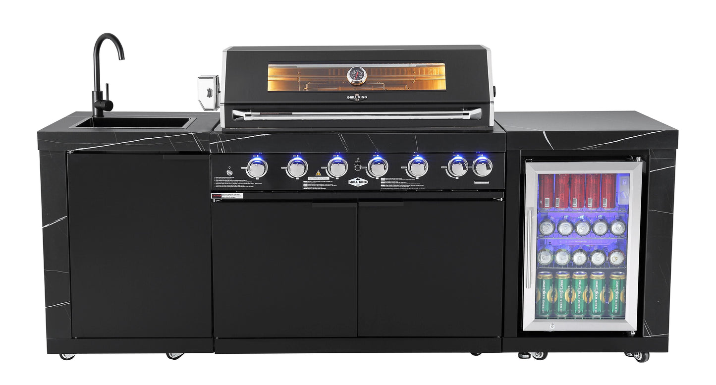 Rockpool Black 6B Outdoor Kitchen BBQ Package, Fridge, Sink, Rear infrared burner