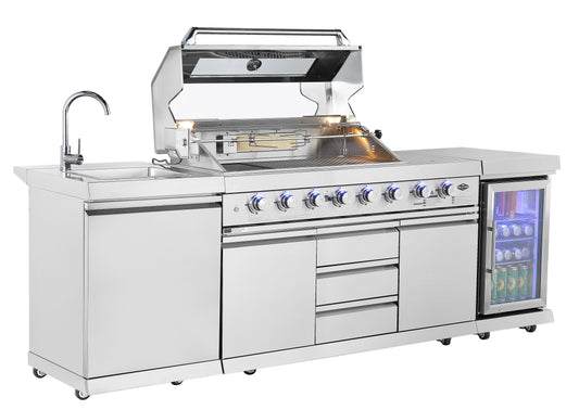 Hurricane 6-Burner Outdoor Kitchen: Stainless Steel, Fridge, Sink, Wok & Rear Infrared Burner