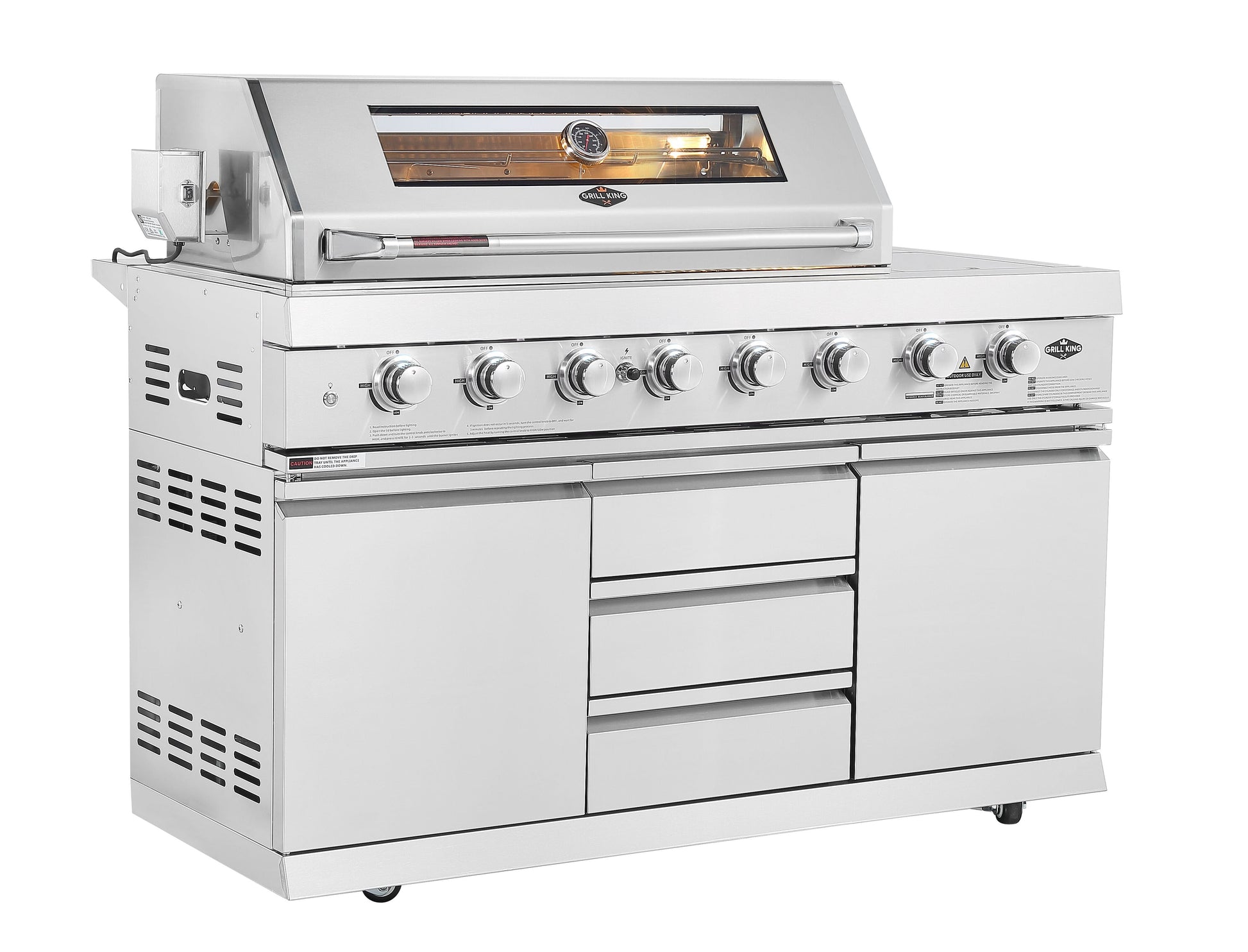 Hurricane 6-Burner Outdoor Kitchen: Stainless Steel, Fridge, Sink, Wok & Rear Infrared Burner