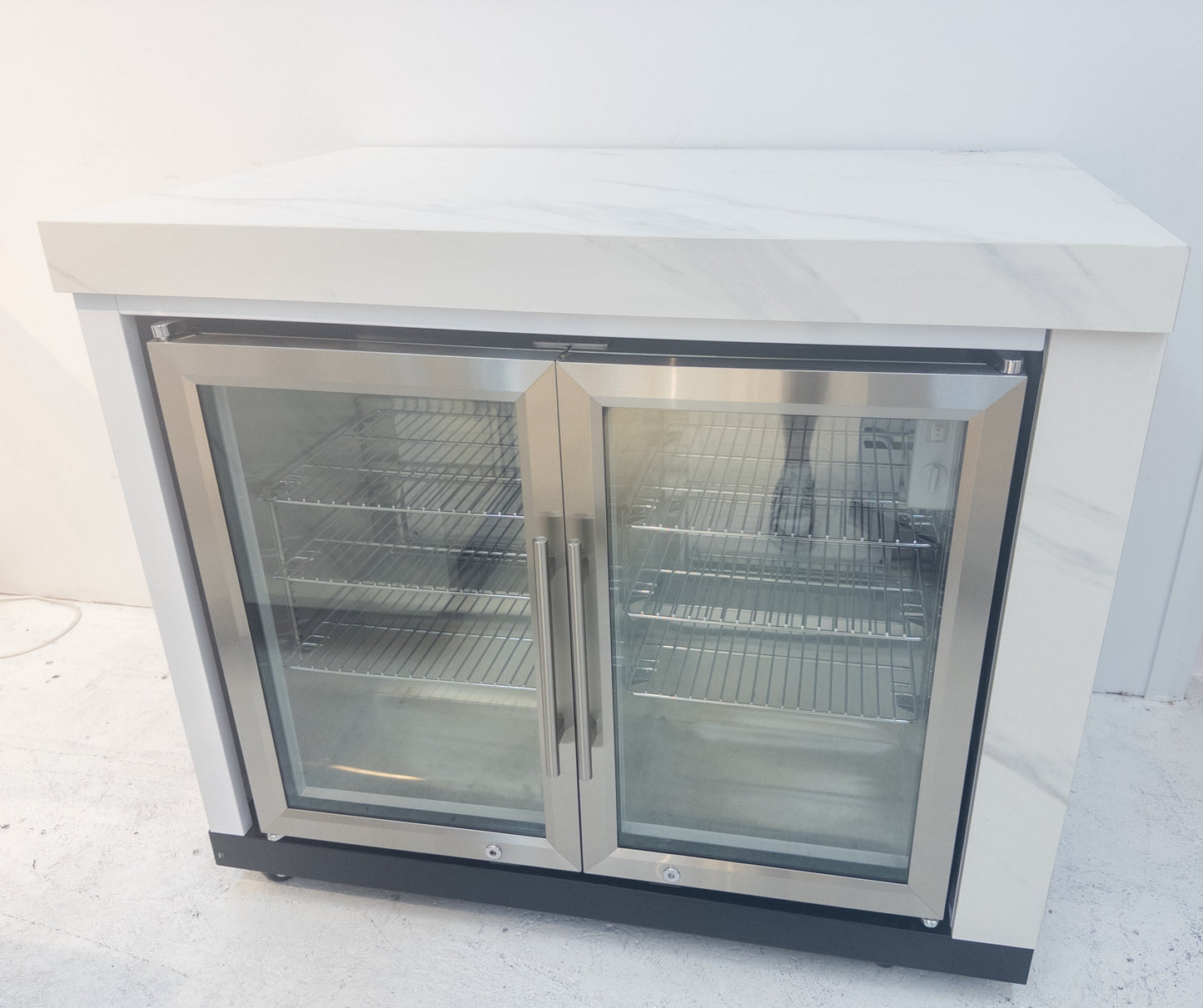 Twin Fridge Module Suits Rockpool White BBQ Kitchen Package Inc Stone Finishes, Aluminum Powder coated Cabinets, Castor Wheels