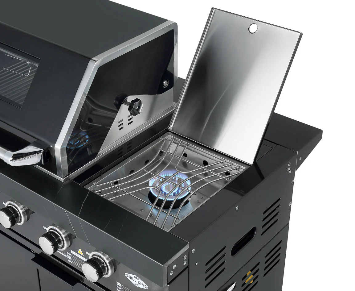 Hampton Style Black Stone Rockpool 6B BBQ Kitchen Package Inc Sink & Draw Module, 2DR Tropical Fridge