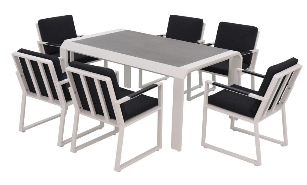 Vito 7 Piece Dining Set: White Aluminium Designer Outdoor Living Set