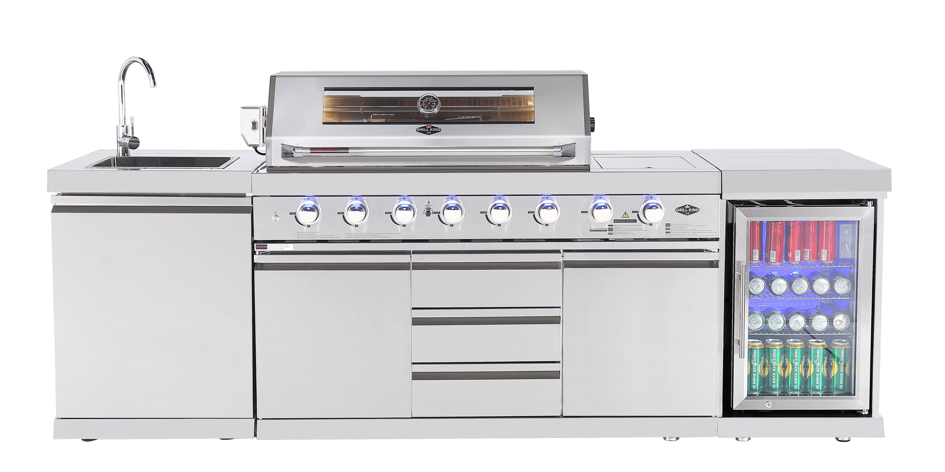 Hurricane 6-Burner Outdoor Kitchen: Stainless Steel, Fridge, Sink, Wok & Rear Infrared Burner