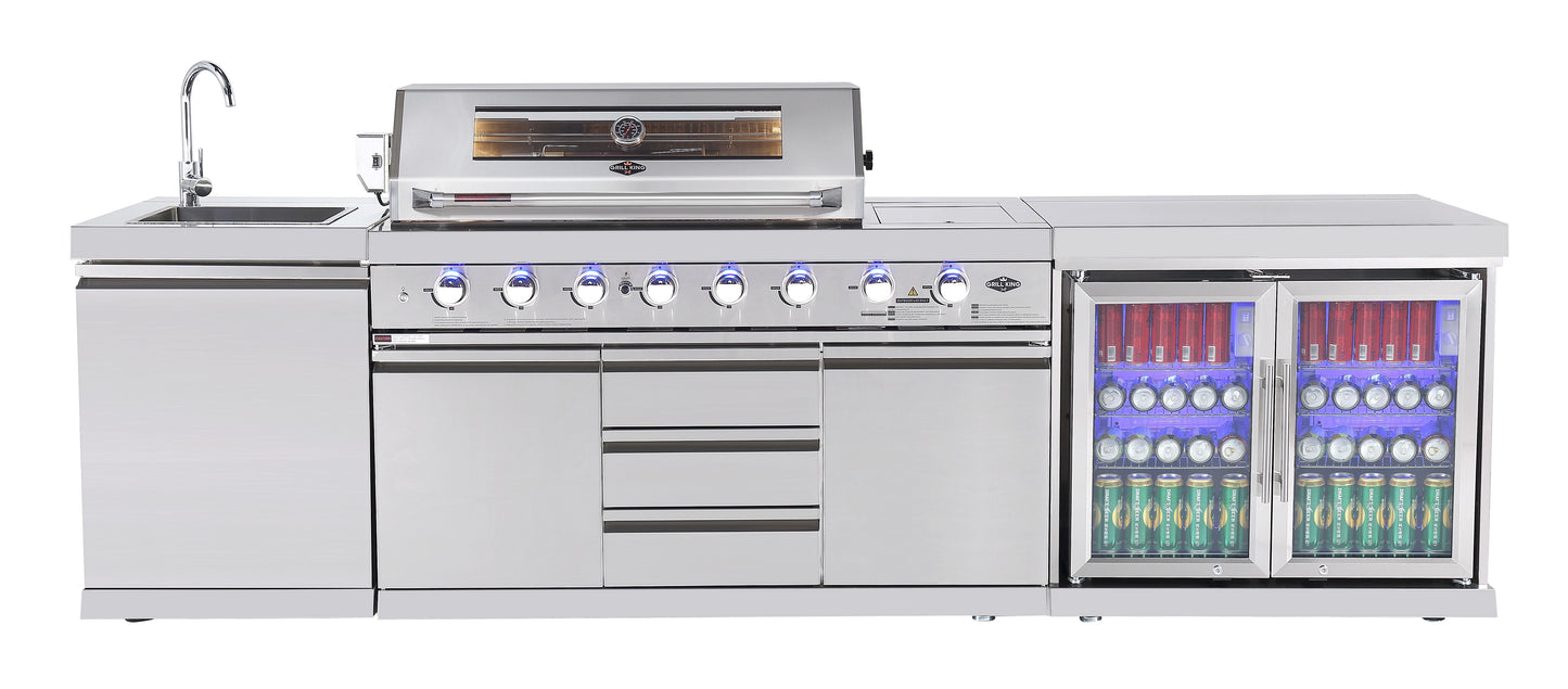 Hurricane Corner L Shape 6-Burner Outdoor Kitchen: Stainless Steel, Fridge, Sink, Wok & Rear Infrared Burner Click & Collect NSW, QLD, VIC