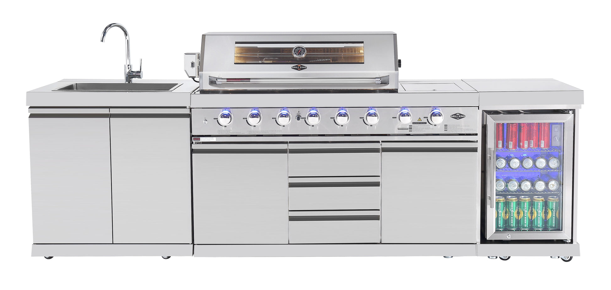 Hurricane Corner L Shape 6-Burner Outdoor Kitchen: Stainless Steel, Fridge, Sink, Wok & Rear Infrared Burner Click & Collect NSW, QLD, VIC