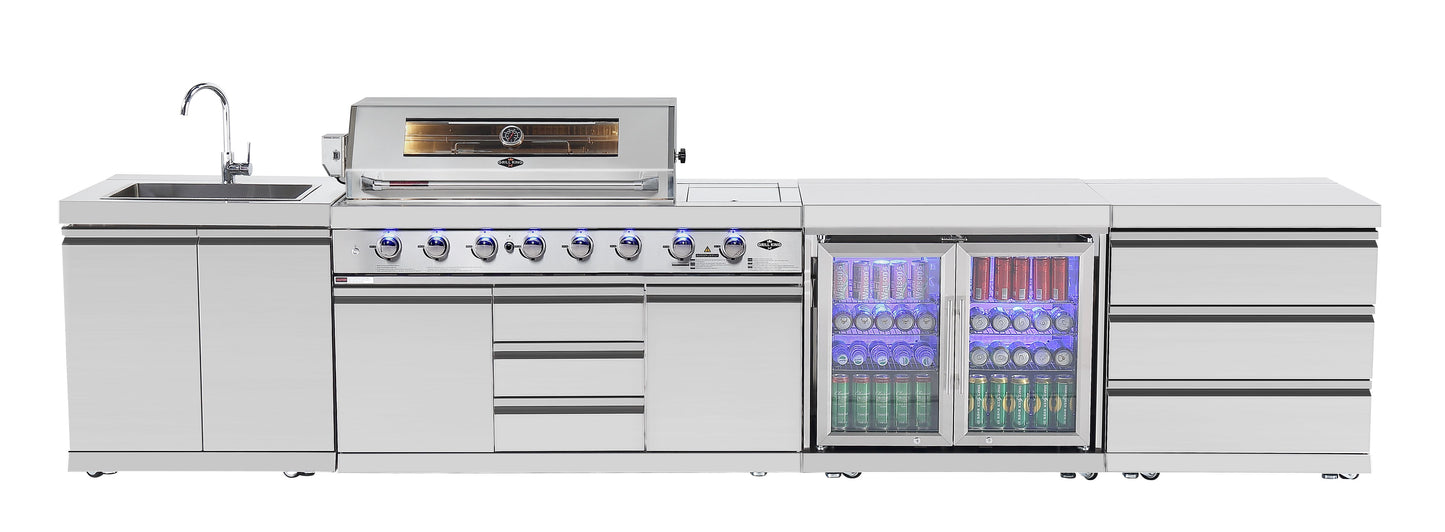 Hurricane 6-Burner Outdoor Kitchen: Stainless Steel, Fridge, Sink, Wok & Rear Infrared Burner