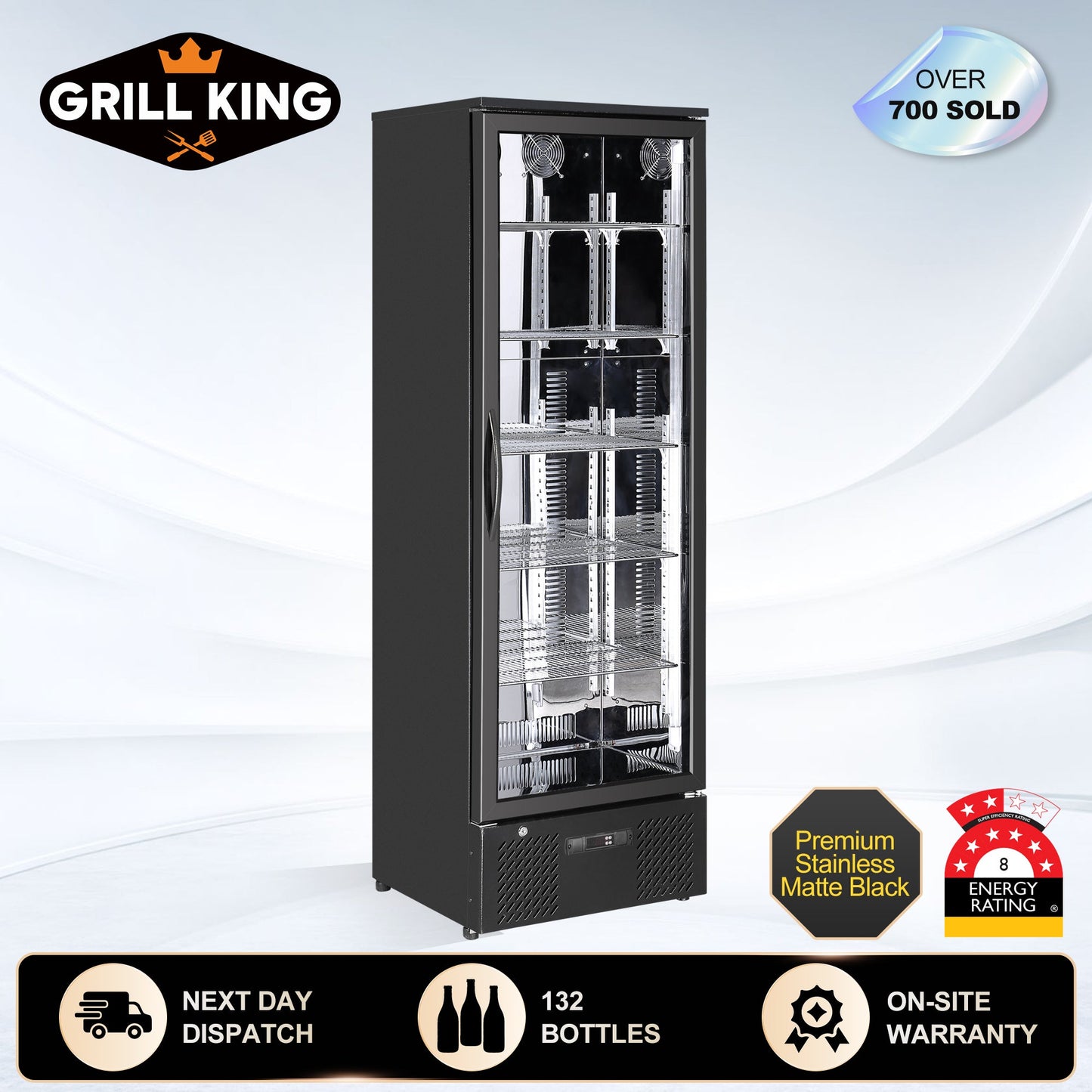 293Ltr Single Door Upright Commercial Wine Bar Fridge Chiller Can Cooler in Black