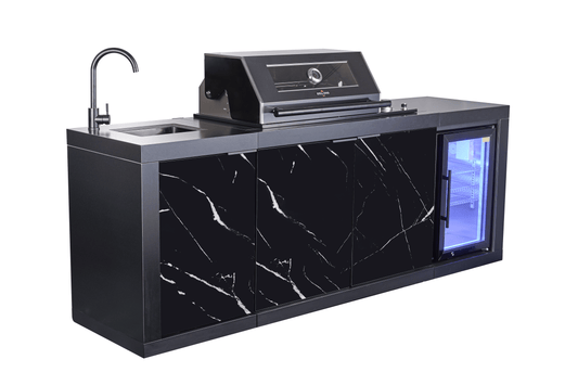 Compact Series Rockpool Summit Black 4B Drop In BBQ Inc sintered stone Benchtops, Aluminium Cabinets, Weather Resistant, Fridge & Sink