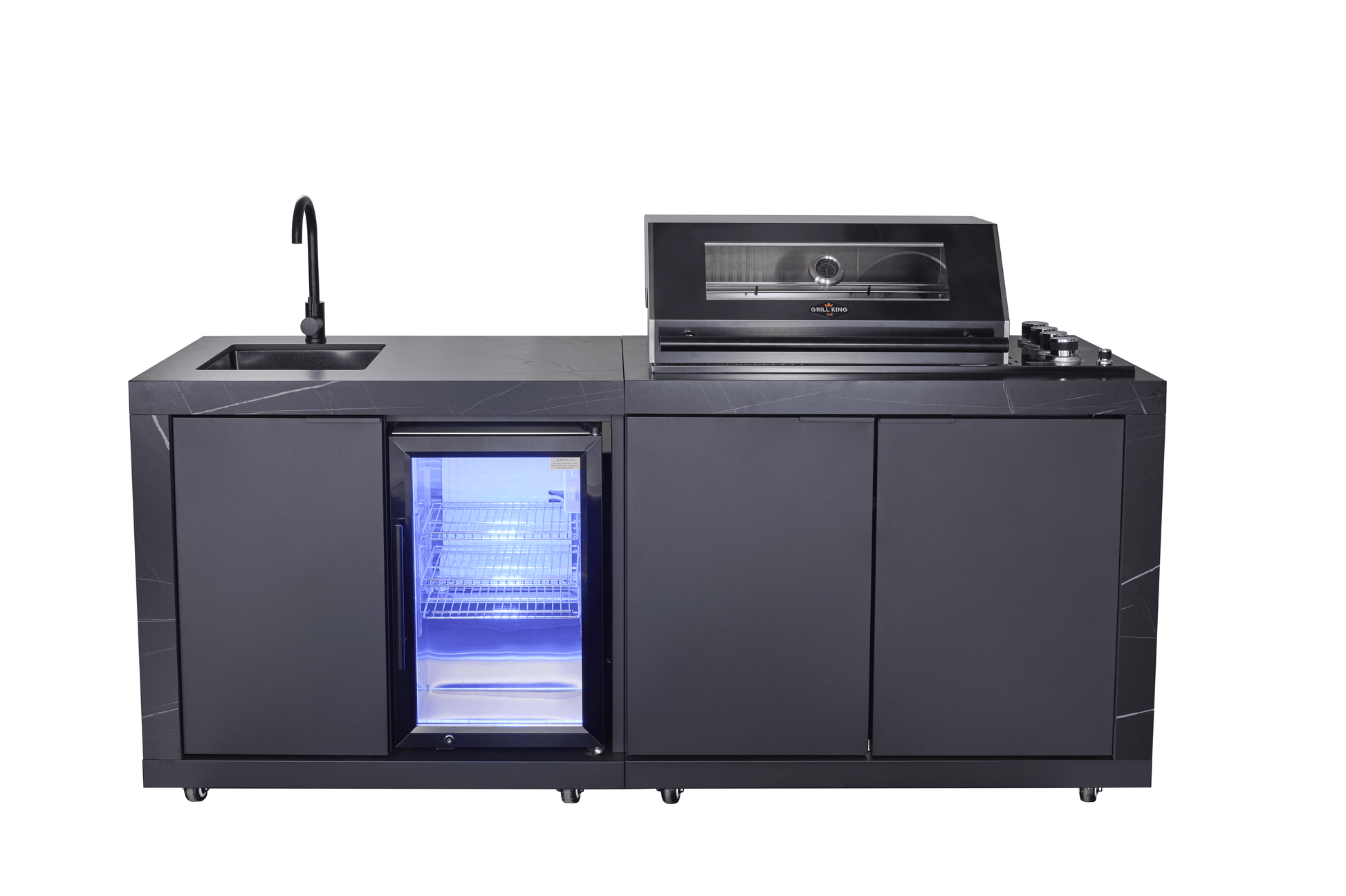 Compact Series Rockpool Black 4B Drop In BBQ Inc sintered stone Benchtops, Aluminium Cabinets, Weather Resistant, Fridge & Sink