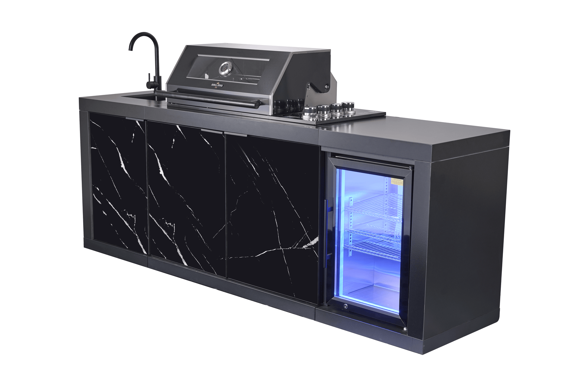 Compact Series Rockpool Summit Black 4B Drop In BBQ Inc sintered stone Benchtops, Aluminium Cabinets, Weather Resistant, Fridge & Sink