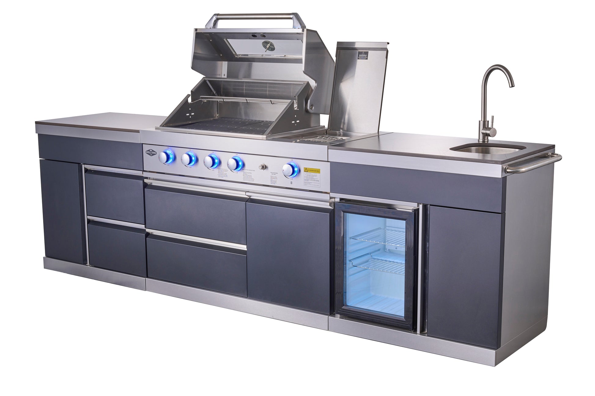 Charcoal Felix 4B + Wok Designer BBQ Kitchen 2.8M: Fridge, Faucet, Sink, Side Wok, Storage Cupboard, Stone Benchtops