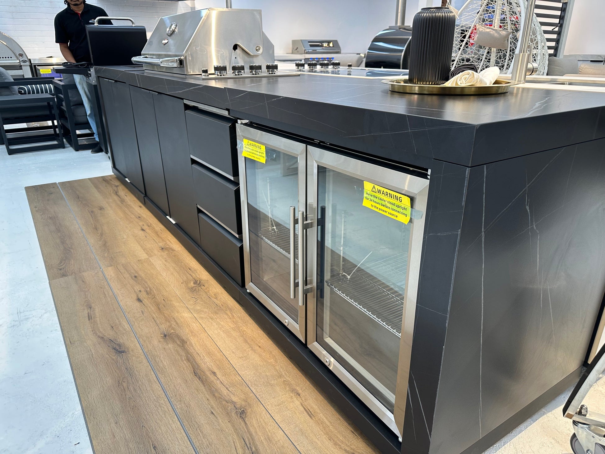 Rockpool Black 6B Drop In BBQ Kitchen Package Inc sintered stoneBencthops, Aluminium Cabinets, Weather Resistant, Fridge & Sink