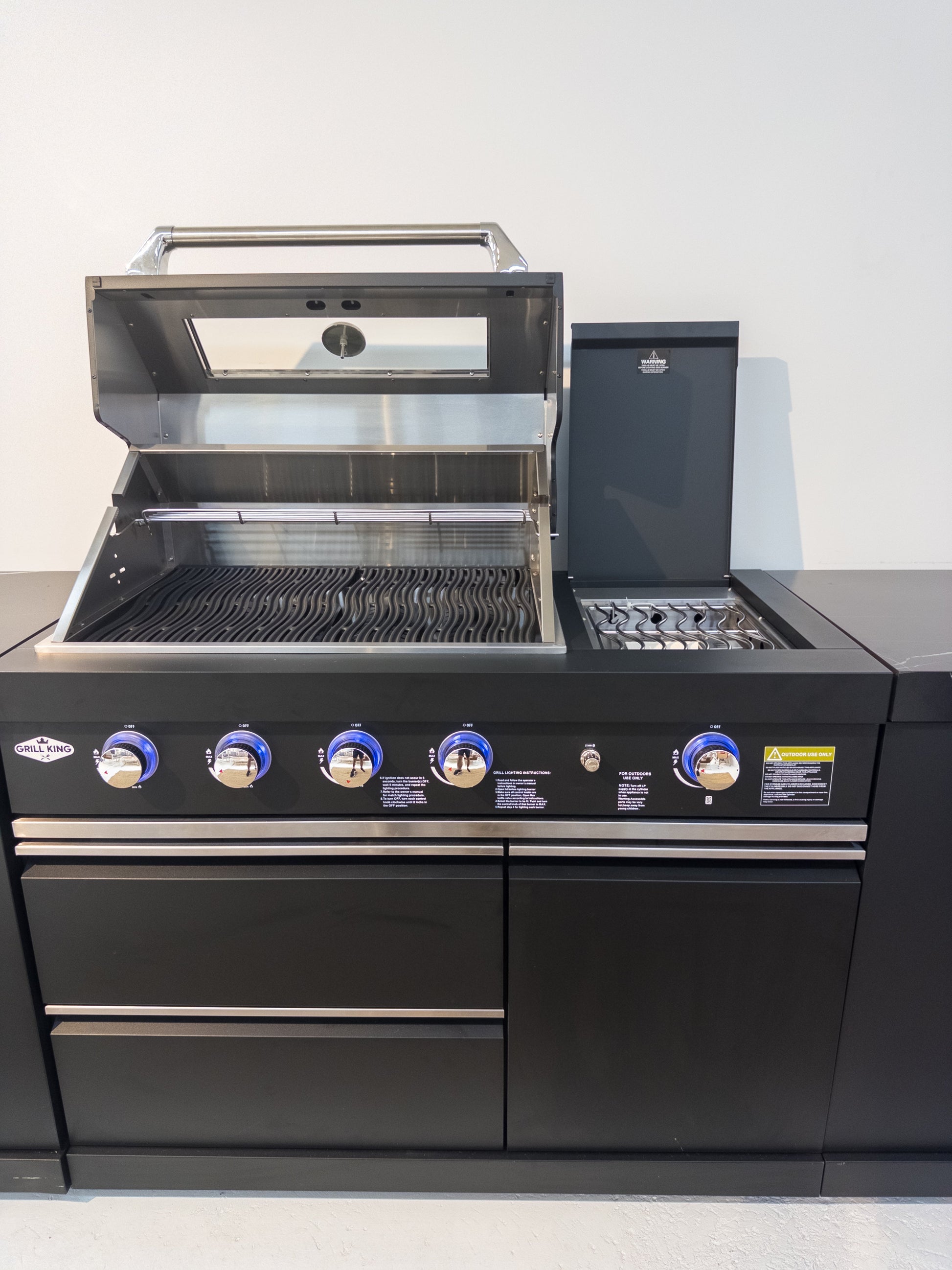 Rockpool Black 4B + Wok L Shape Outdoor Kitchen BBQ Package Black Stone + 2DR Fridge, 2DR Sink, 1DR Cupboard