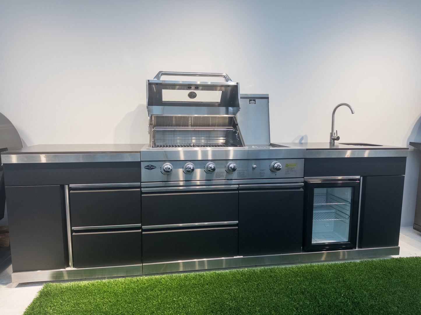 Charcoal Felix 4B + Wok Designer BBQ Kitchen 2.8M: Fridge, Faucet, Sink, Side Wok, Storage Cupboard, Stone Benchtops