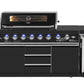 Kingsley L Shape Corner 6-Burner Outdoor BBQ Kitchen: Black Stainless Steel, Stone Bench, Fridge, Sink, Height Adjustable