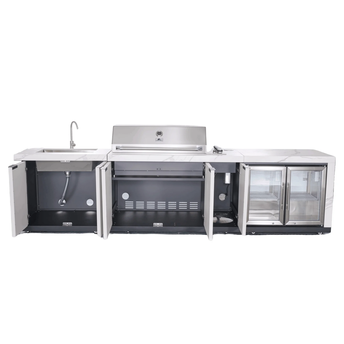 Deep Charcoal 6B Drop In BBQ Kitchen Package Inc sintered stone benchtops, Aluminium Cabinets, Weather Resistant, Fridge & Sink