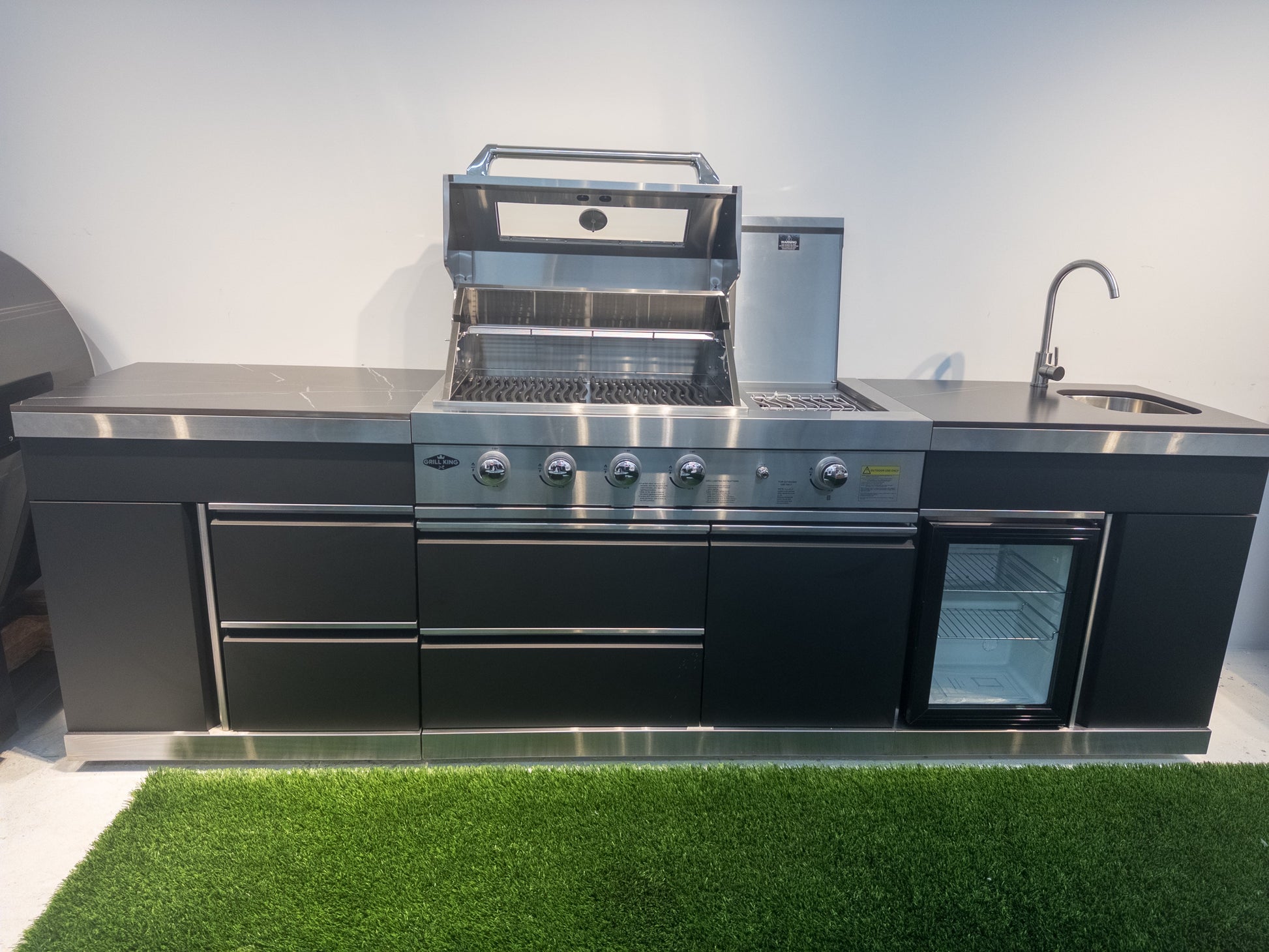 Charcoal Felix 4B + Wok Designer BBQ Kitchen 2.8M: Fridge, Faucet, Sink, Side Wok, Storage Cupboard, Stone Benchtops