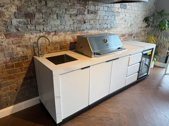 1 Door Sink Module Suits  Rockpool White Drop In BBQ Kitchen Package Inc Stone Finishes, Aluminium Powdercoated Cabinets, Tap, Waste, Hose, Castor Wheels