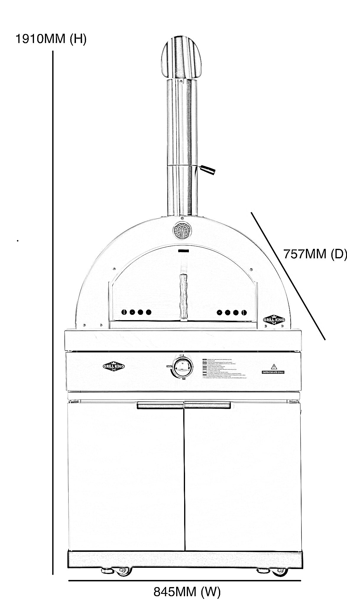 22” Gas Pizza Oven Module: Suits Kingsley BBQs Kitchen Inc Pizza Oven, Trolley, Cabinet Shelves, Castors, Twin Pizza Level, Pizza Peel