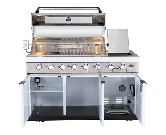 Rockpool 6B + Wok (BBQ Module Only) White Designer 6 Burner Outdoor BBQ Kitchen (BBQ Only Fridge Sink Sold Seperate) - LPG Inc Rotisserie & BBQ Cover