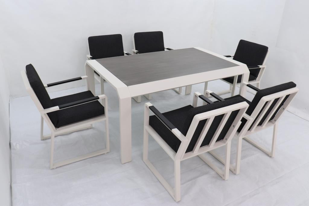 Vito 7 Piece Dining Set: White Aluminium Designer Outdoor Living Set