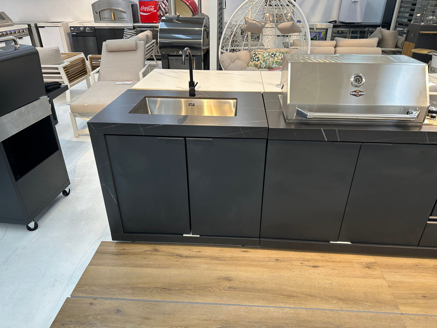 Rockpool Black 6B Drop In BBQ Kitchen Package Inc sintered stoneBencthops, Aluminium Cabinets, Weather Resistant, Fridge & Sink