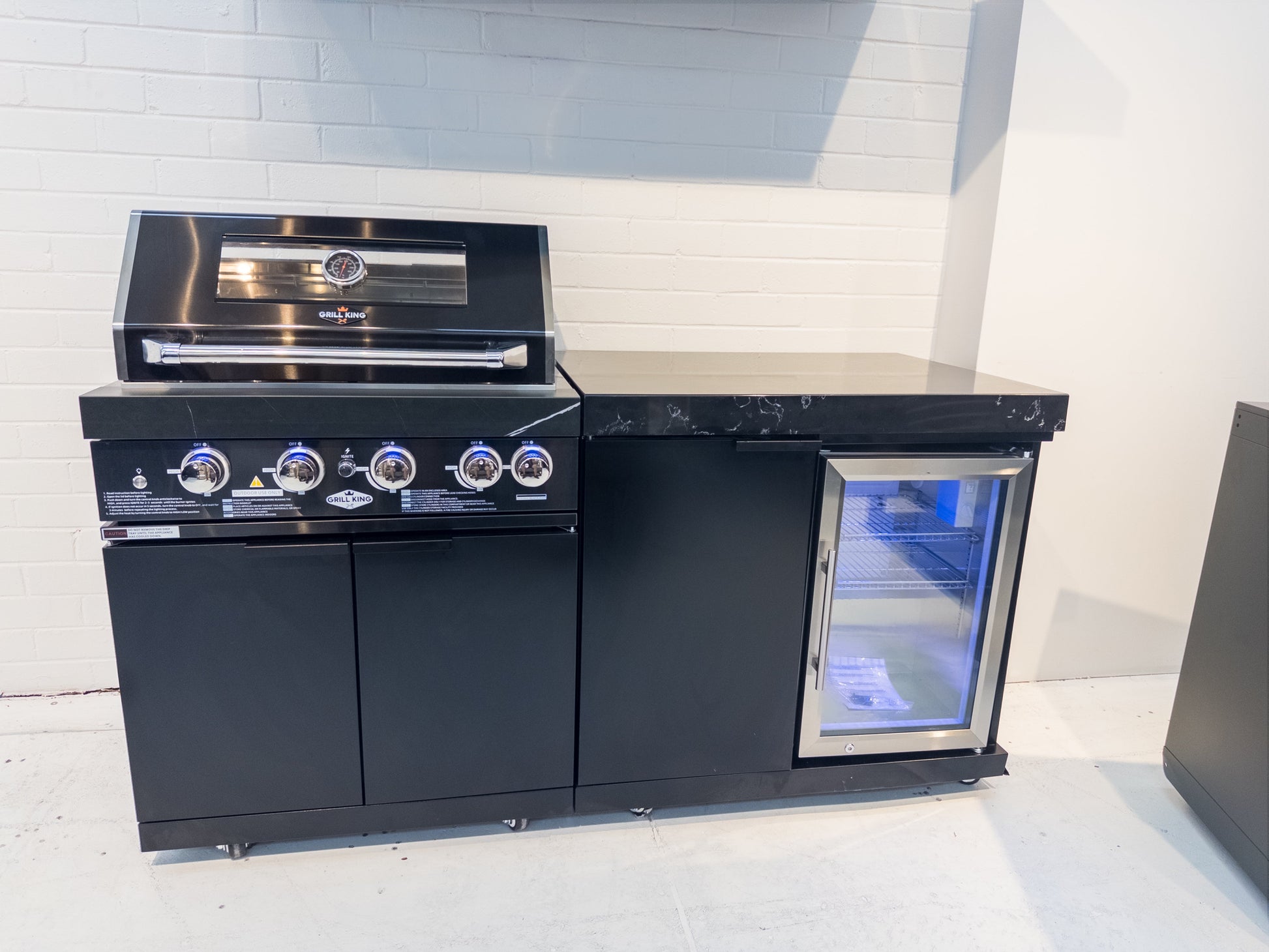 Rockpool 4B + 1DR Fridge & Cupboard Combo Designer Black Outdoor BBQ Kitchen Package inc Fridge, Sink Rear Infrared, Rotisserie, BBQ Cover