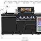 4 Burner Non Wok Black Stainless Steel BBQ Kitchen: Stone Bench, Fridge, Sink, Height Adjustable, Rotisserie with BBQ Cover