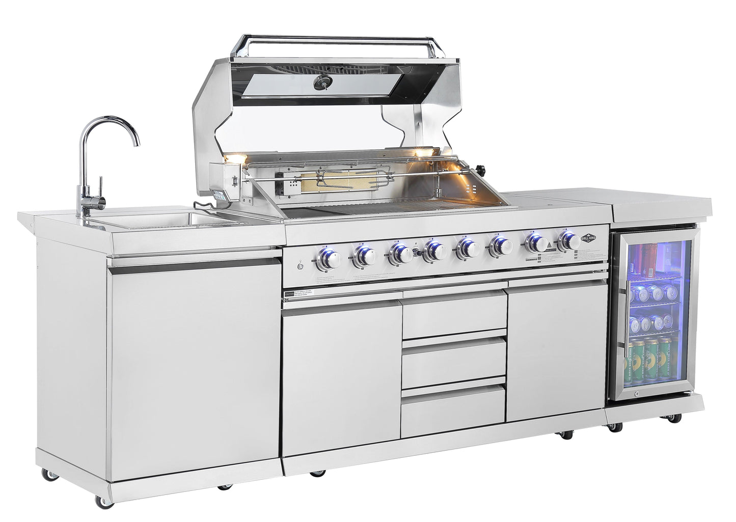 Hurricane Corner L Shape 6-Burner Outdoor Kitchen: Stainless Steel, Fridge, Sink, Wok & Rear Infrared Burner Click & Collect NSW, QLD, VIC