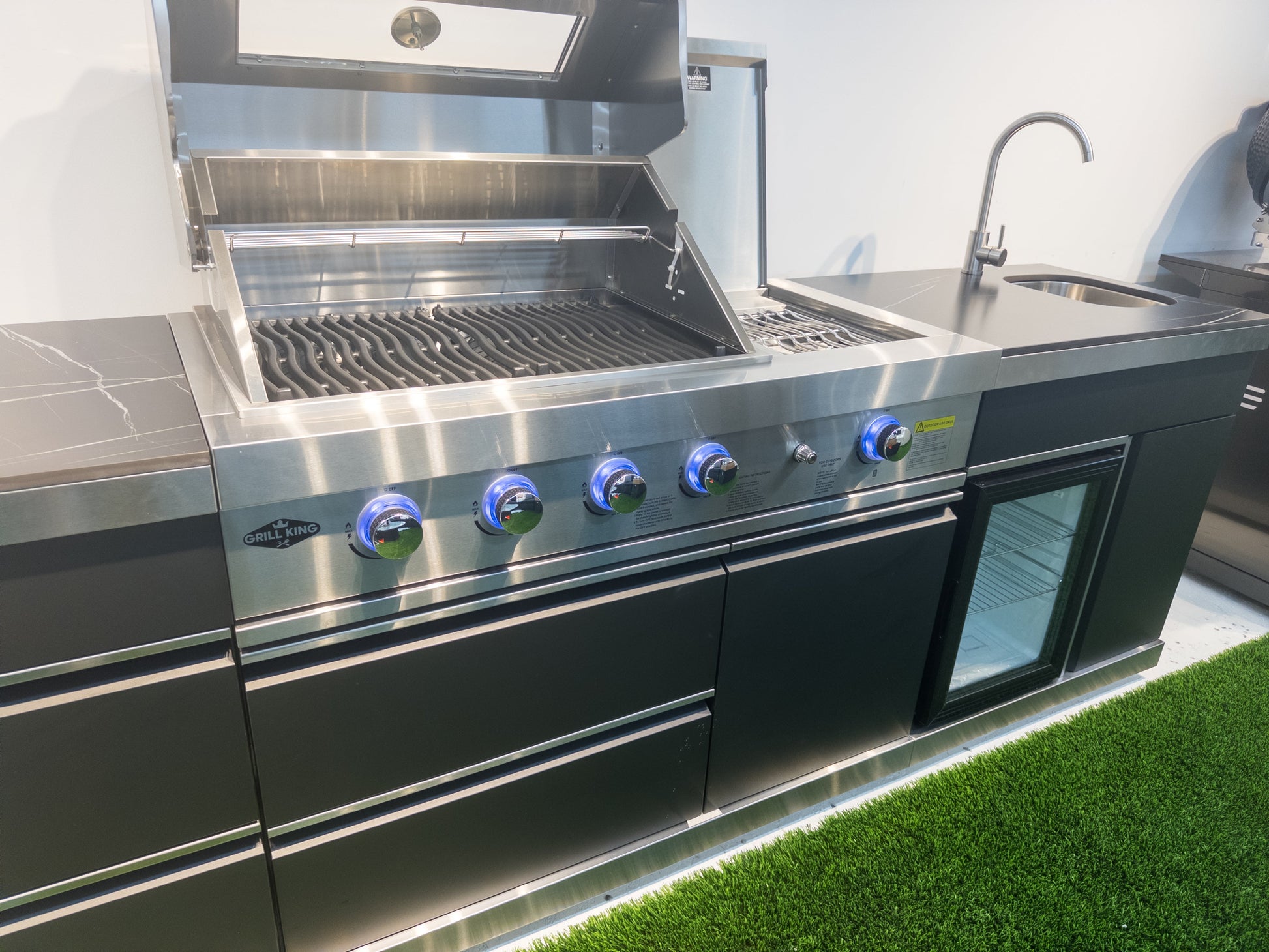 Charcoal Felix 4B + Wok Designer BBQ Kitchen 2.8M: Fridge, Faucet, Sink, Side Wok, Storage Cupboard, Stone Benchtops