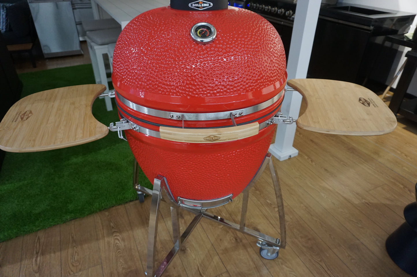 Grill King 27” Kamado Ceramic Charcoal Grill With Trolley & Side Tables