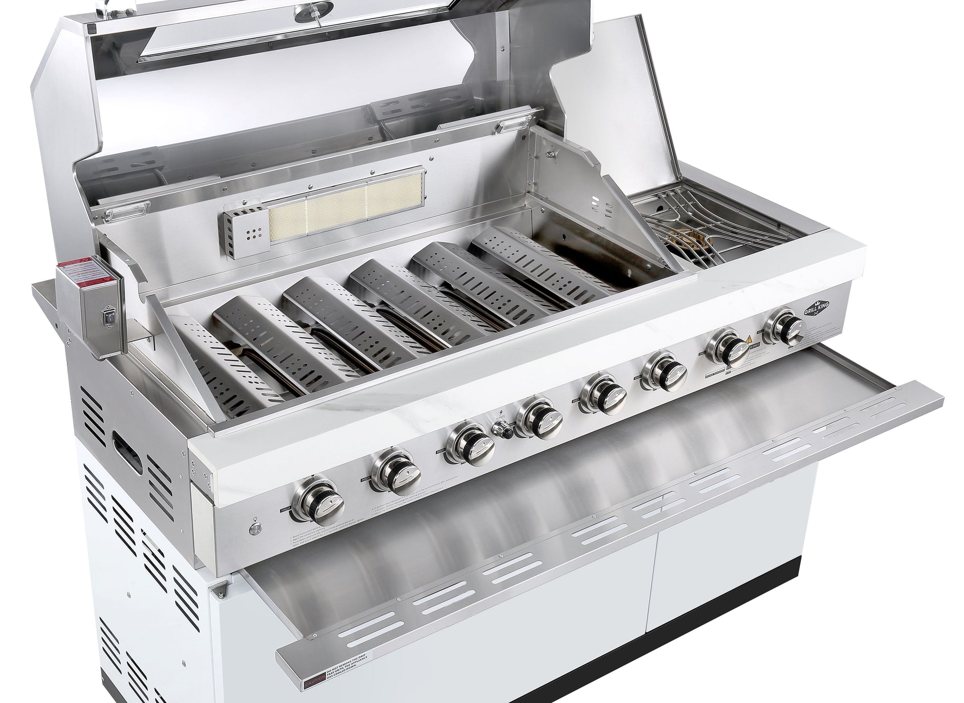 Rockpool White 4B + Wok: Designer Outdoor BBQ Kitchen Package Inc Fridge, Sink, Rear Infrared, Rotisserie, BBQ Cover