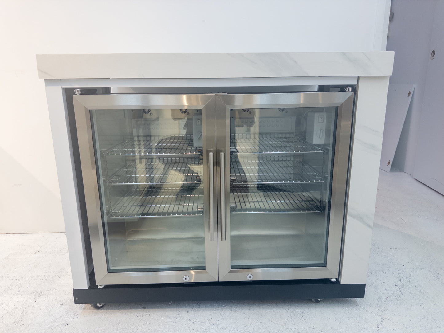 Twin Fridge Module Suits Rockpool White BBQ Kitchen Package Inc Stone Finishes, Aluminum Powder coated Cabinets, Castor Wheels