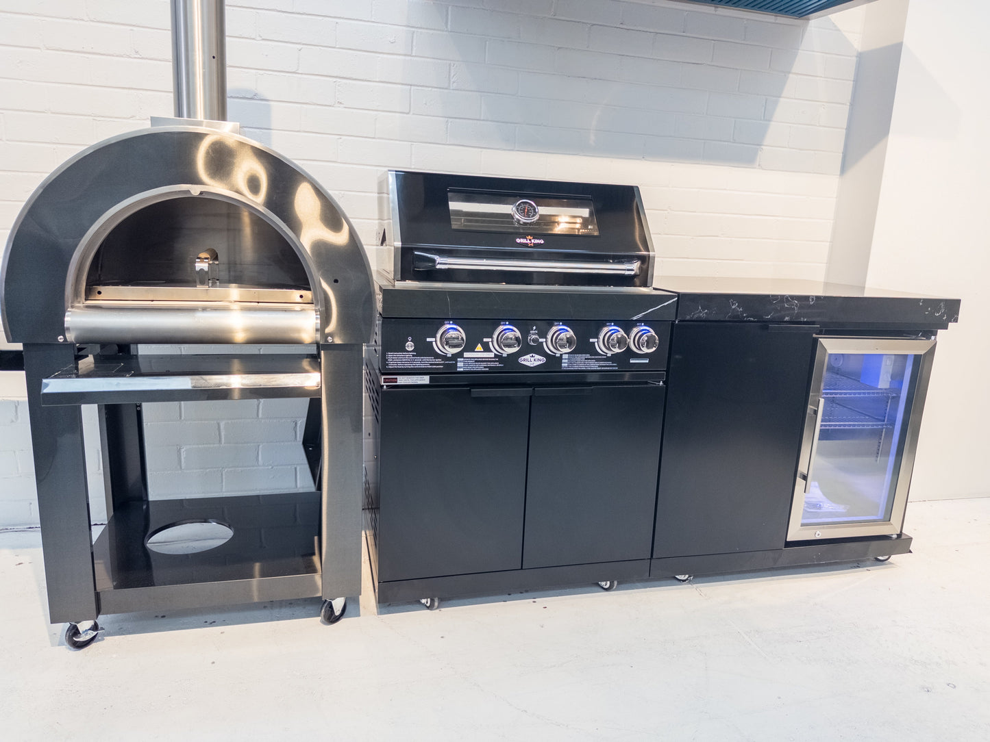 Rockpool 4B + 1DR Fridge & Cupboard Combo Designer Black Outdoor BBQ Kitchen Package inc Fridge, Sink Rear Infrared, Rotisserie, BBQ Cover