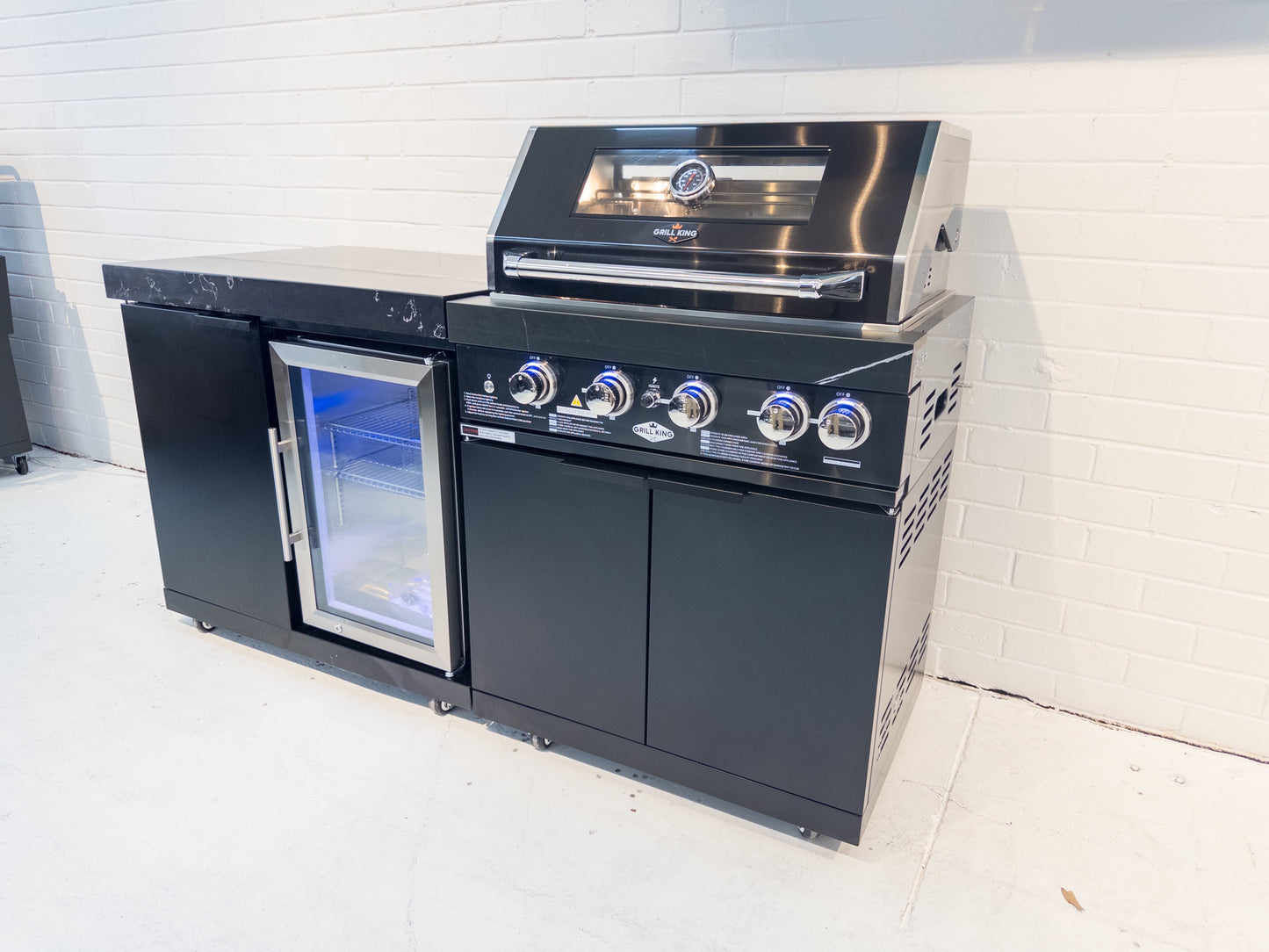 Rockpool 4B + 1DR Fridge & Cupboard Combo Designer Black Outdoor BBQ Kitchen Package inc Fridge, Sink Rear Infrared, Rotisserie, BBQ Cover