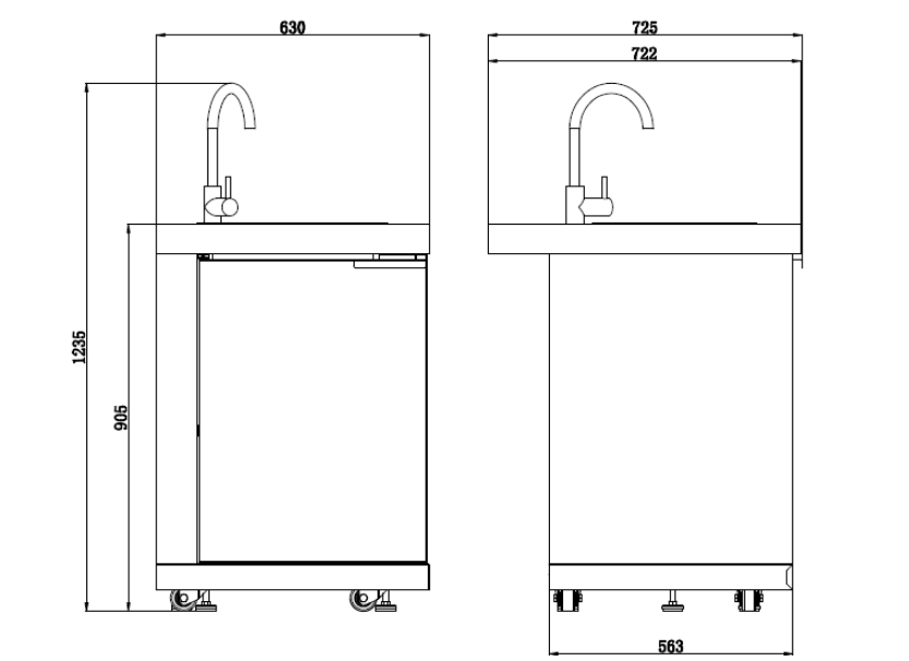 Single Sink Module Suits Rockpool Black BBQ Kitchen Package Inc Stone Finishes, Aluminum Powder coated Cabinets, Tap, Waste, Hose, Castor Wheels